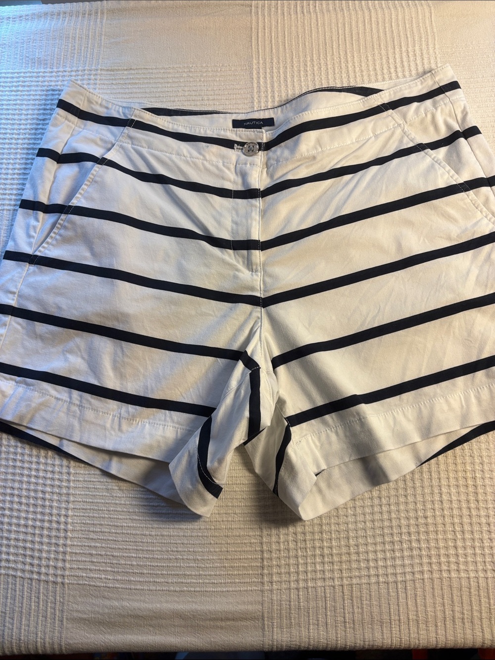 Nautica White and Navy Striped High-Waist Women's Shorts
